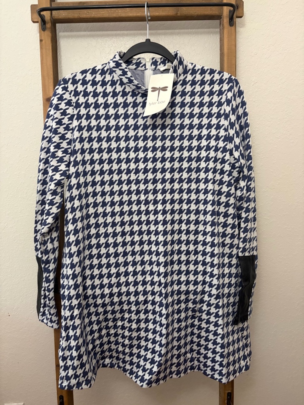 Tyler Boe Navy and White Houndstooth Tunic Dress